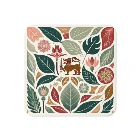 a square with a pattern of leaves and flowers