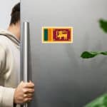 Premium Sri Lankan flag magnet on stainless steel fridge door