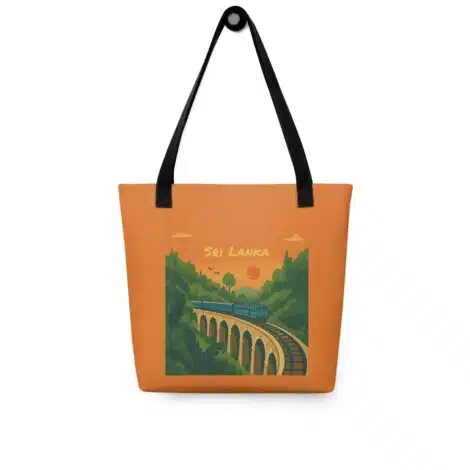 Front view of the Nine Arches Whistle Tote Bag with its iconic bridge design.